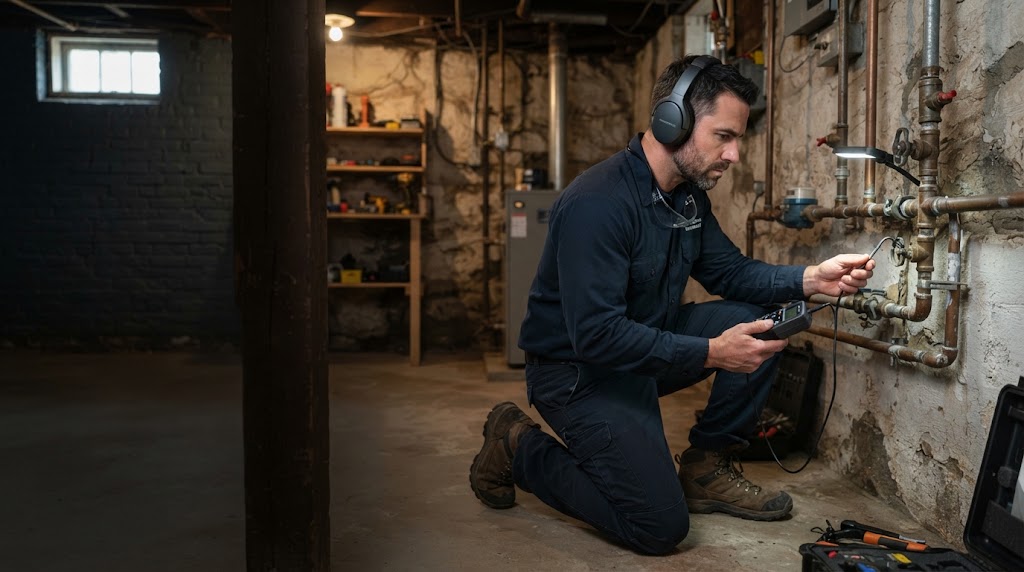 Acoustic sensor inspection for leak detection Lawrence NJ homes