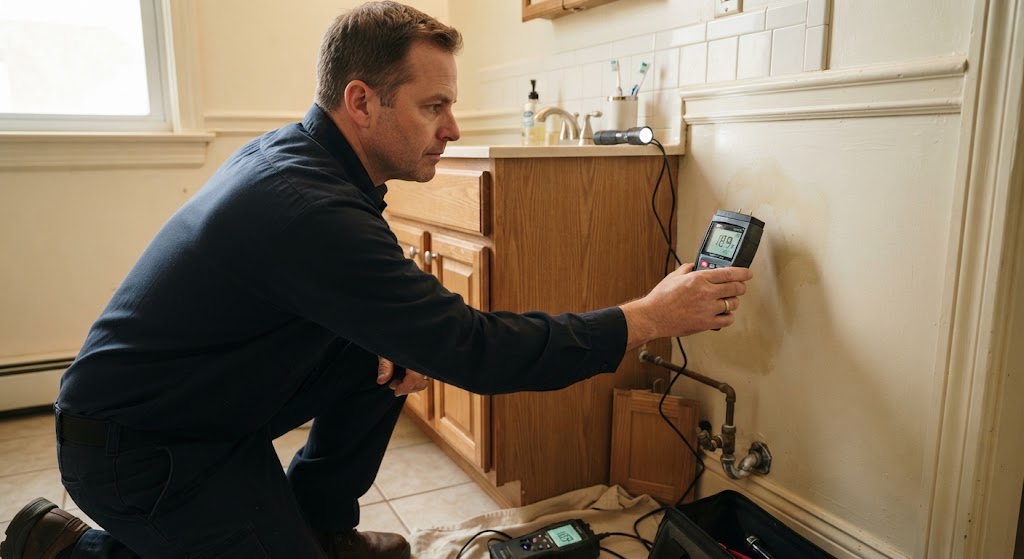 Pressure testing diagnostic gauge for under slab leak detection in Lawrence