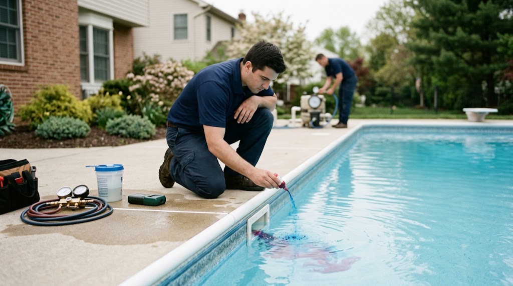 Pool leak detection Lawrence NJ specialist testing return lines