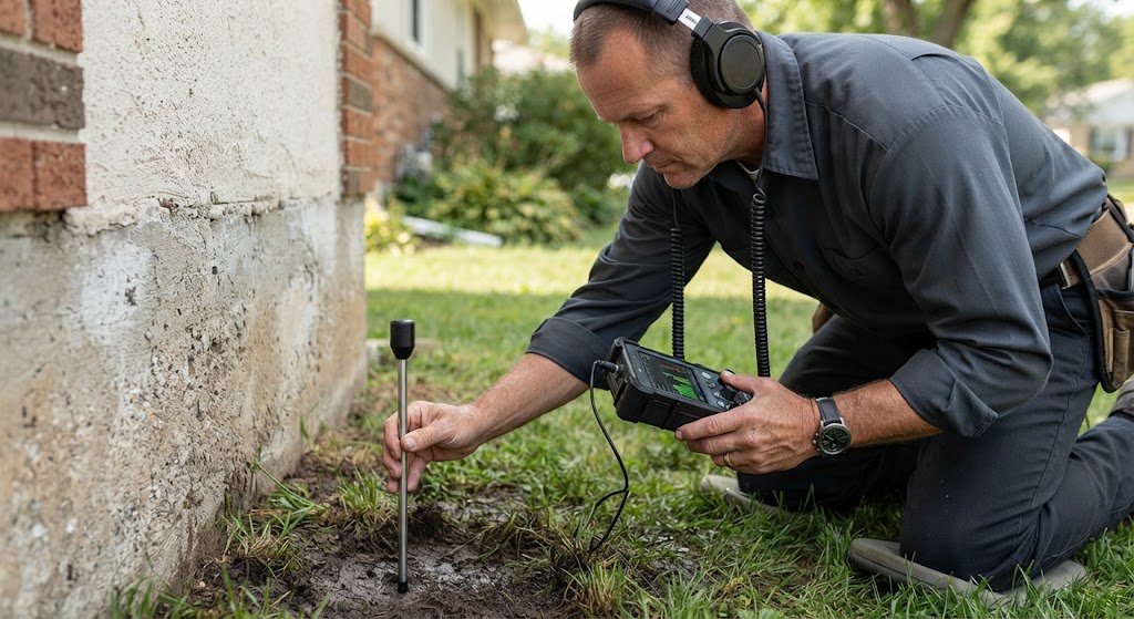 Electronic slab leak detection Lawrence NJ technician testing concrete floor